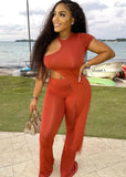 Sexy Irregular Round Neck Short Sleeve Top And Pant Two Piece