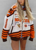 Casual Print Orange Long Lseeve Loose Oversize