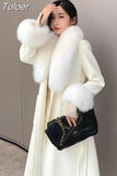 Women Winter Coats Fur Collar Scarf Cuff Set Warm Fashion Luxury Overcoat Scarves Shawls Female Elegant Solid Thick