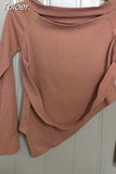 Shirts for Women Sexy Halter Long Sleeve Knit Tshirts Korean Irregular Tees Tops Fashion Woman Clothing Hollow Out