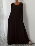 New Long Dress Casual Loose Long Sleeve Solid Color Collar