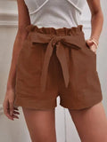 2025 Summer Women's Loose Flax Leisure Shorts Pocket Solid Colored High-Rise Broad