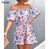 Fashion Floral Jumpsuit Women Playsuit Sexy Off Shoulder Jumpsuits-shorts Casual Wide Leg Pants Print Jumpsuit