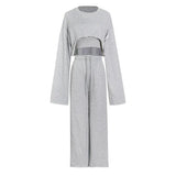 Toloer Hoodie Suit Female 2024 Fashion Sleeve Long Sleeve Crop Hoodie Strap Straight Tube Wide Leg Pants Three-Piece Set-Outfit
