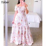 Women's Rainbow Long Dress Fashion Sexy Off Shoulder A-line Printed Maxi Dresses Boho Retro Party Evening Vestidos