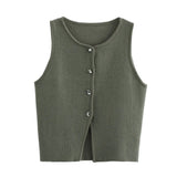 Women's New Fashion Pure Color Round Neck Loose Casual Flat Needle Sleeveless Short