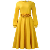 Women's New Round-Necked Long-Sleeved Three-Dimensional Flower Dresses For African Dresses In Autumn/Winter