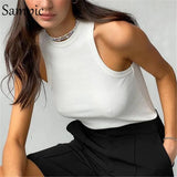 Knitted Summer Ribber Sleevless T Shirt Tops Women Casual Khaki White Crop Tops 2021 Club Short Skinny Tank Tops