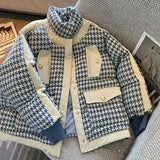 Fashion Small Fragrance Houndstooth Thick Cotton Jacket Women's 2022 Winter New Fashion Patchwork Parka Warm Snow