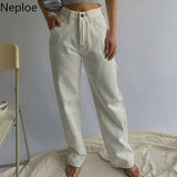 2023 Woman High Waist Jeans Retro White Black Jeans Trousers Straight Overalls Pants Long Loose Wide Leg Jeans for