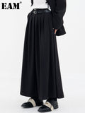 High Waist Black Gray Belted Brief Pleated Long Elegant Half-body Skirt Women Fashion Tide New Spring Autumn 2023
