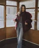 Burgundy Solid Baseball Jacket-Outfit