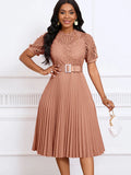 Women's Dress 2025 New Short-Sleeved Lace Splicing Folded African Dress Dress