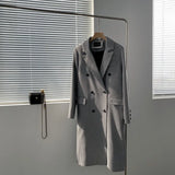 Lapel Flap Detailed Double Breasted Elegant Long Blazer Black / Pink / Houndstooth / Khaki Jacket
