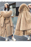 Women Winter Jacket Hooded X-Long Thick Faux Fur Padded Parkas Woman Distachable Plus Size Coat kurtka puchowa damska z