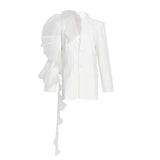 Toloer Temperament Sexy Suit 2024 Spring New Fashion Mesh Stereo Flounce Irregular Loose Straight Tube Coat-Outfit