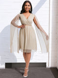 With Belt Women's Summer New Fashion Elegant V-Neck Cape