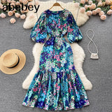 Women Summer Dress 2022 Zipper Slim Korean Style Vacation Beach Elegant Ladies A Line Long Dresses Robe