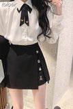 Ropa Mujer Two Piece Sets Womens Outifits Puff Sleeve White Shirts Tops High Waist Split Skirt Suit Y2k Clothes Fashion