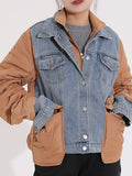 2023 Autumn And Winter New Fashion Turn-down Collar European Style Loose Patchwork Denim Cotton Woman jackets