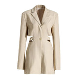 Cut Out Blazer For Women Notched Collar Long Sleeve High Waist Solid Minimalist Blazers Female Spring Fashion