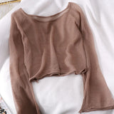 Women Summer Thin Knitting Solid Color O-neck All-match Sun-proof Sexy Flare Sleeve Outerwear Female Tops Simple