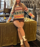 Colorful Jacquard Knitted Sweater-Outfit