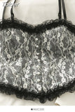 French Print Lace Cami Crop Tank Top Camisole Women's Tube Top Slim Short Tanks Vest Y2k Fashion Streetwear black