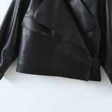 VAREY LIN New Spring Autumn Women Biker Jacket Faux Leather Jacket Biker Turndown Collar PU Jacket Loose Streetwear