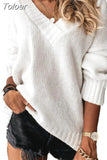 Long Knitted Autumn Women Oversize Sweater Winter V Neck Blue Thick Knit Pullover Sleeve White Warm Sweaters