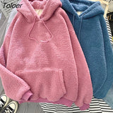 Winter Coat Pink Sweet Hooded Sorry Print Harajuku Loose Pocket Hoodies Womens Fleece Flannel Pullover Female