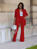 New Solid Color Casual Suit Wide Leg Pants Suit Two