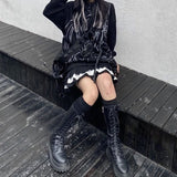 Mall Goth Gothic Lace Ruffle Mini Skirts Womens Harajuku Fairy Grunge Black Pleated Skirt Japanese Lolita