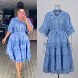 Court Style Lace Lace Hollow Hook Short Blouse High-Waisted Lace Spliced Skirt
