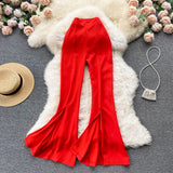 Sexy Split Flare Pants Women High Waist Slim Boot Cut Trousers Spring Vintage Korean Streetwear Long