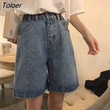 Women Summer Denim Wide-leg Buttons Vintage Washed High-waist Solid A-line Loose All-match Womens BF Ulzzang Slim