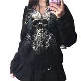 Sweatshirt Women 2000s Fairy Grunge Skull Print Long Sleeve Hooded Tops y2k Aesthetic Hoodie Oversize Clothes