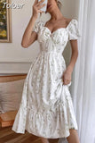 Elegant Chic Dress Women 2023 Square Collar Floral Print Dress Woman Puff Sleeve Zipper Jewelry Inlaid High Waist