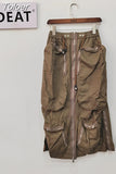 Fashion Women's Skirt New Elastic High Waist Zipper Big Pockets Loose Straight Brown Mid-calf Skirts Autumn 2023