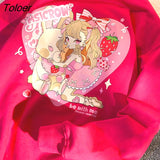 Red Love Girl Anime Print Sweatshirt Women Japan Fashion Kawaii Clothes for Teens O-neck Long Sleeve Tops 2021 Autumn