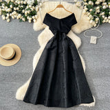 Dress Women 2025 New Dress High-End Word Shoulder To Receive Waisted Thigh Swing Pony Pony