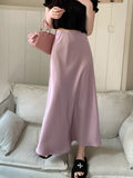 Long Satin Skirt Women Elegant Korean Fashion High Waist Solid Silk A-line Skirt Office Lady Casual Summer Fashion