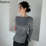 Woman Sweaters Off Shoulder Split Knit Y2K Tops Elegant Women's Sweater Pullovers Fashion Pull Femme Jumper Fall