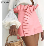 2023 Ruffle Hem Ruched High Waist Shorts Polyester Above Knee Plain Daily Sexy Fashion Women's