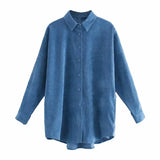 Autumn Women Solid Loose Corduroy Blouses Shirts Turn Down Collar Batwing Long Sleeve Shirts Female Fashion Pocket