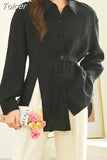 Fashion Women's Shirt Lapel Lace Up Waist Retraction Single Braested Long Sleeve Solid Color Blouse Summer 2023 New