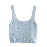 Autumn Urban Casual Korean-Style Women's Wear V-neck Slim-Fit Embroidered Flower two-pieces Knitted Sweater