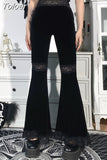 Goth High Waist Flared Pants Aesthetic Sexy Lace Patchwork Women's Pants Vintage Elegant Velvet Christmas
