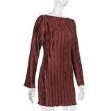 Long Sleeve Pleated Textured Mini Dress-Outfit