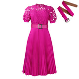 Women's Dress 2025 New Short-Sleeved Lace Splicing Folded African Dress Dress